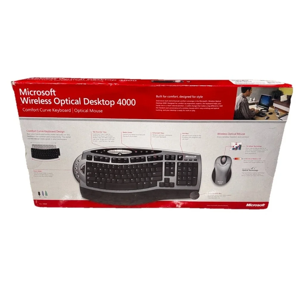 Microsoft Wireless Optical Desktop 4000 Comfort Curve Keyboard and Mouse Set